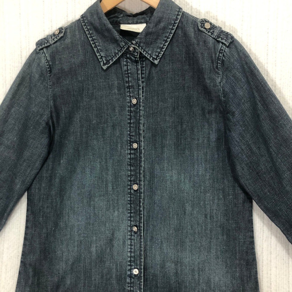 Chico's Denim Shirt Jacket Button Down Long Sleeve Dark Wash‎ Size 0
